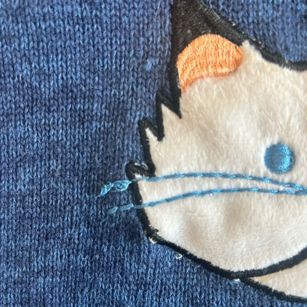 Cottagecore Rainbow Bridge Blue Vintage Knit Blue Sweater Vest with cats M-L - Picture 9 of 14